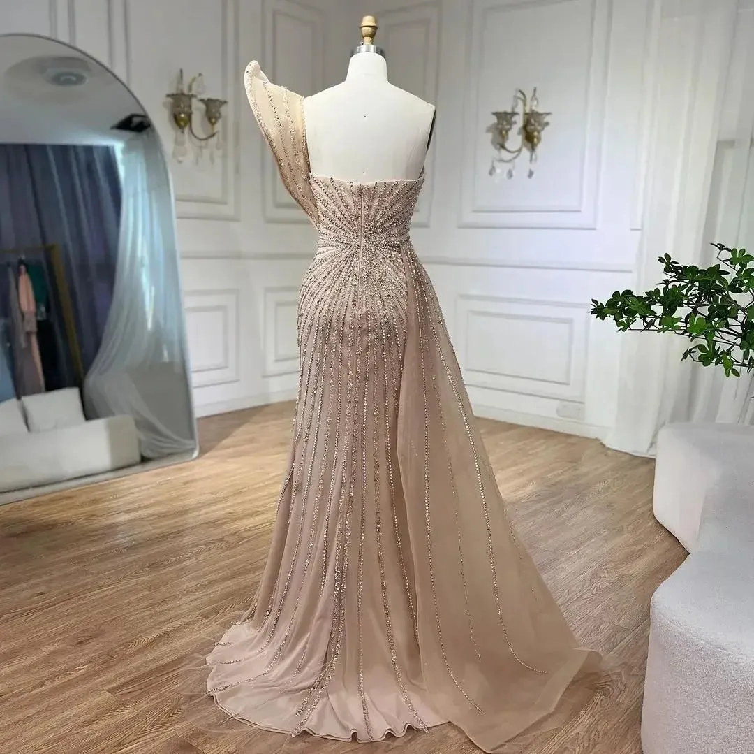 Mermaid Beaded High Slit Elegant One Shoulder Gowns
