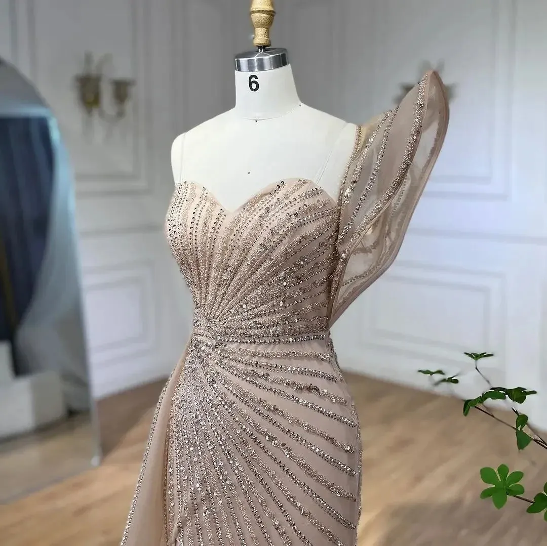 Mermaid Beaded High Slit Elegant One Shoulder Gowns