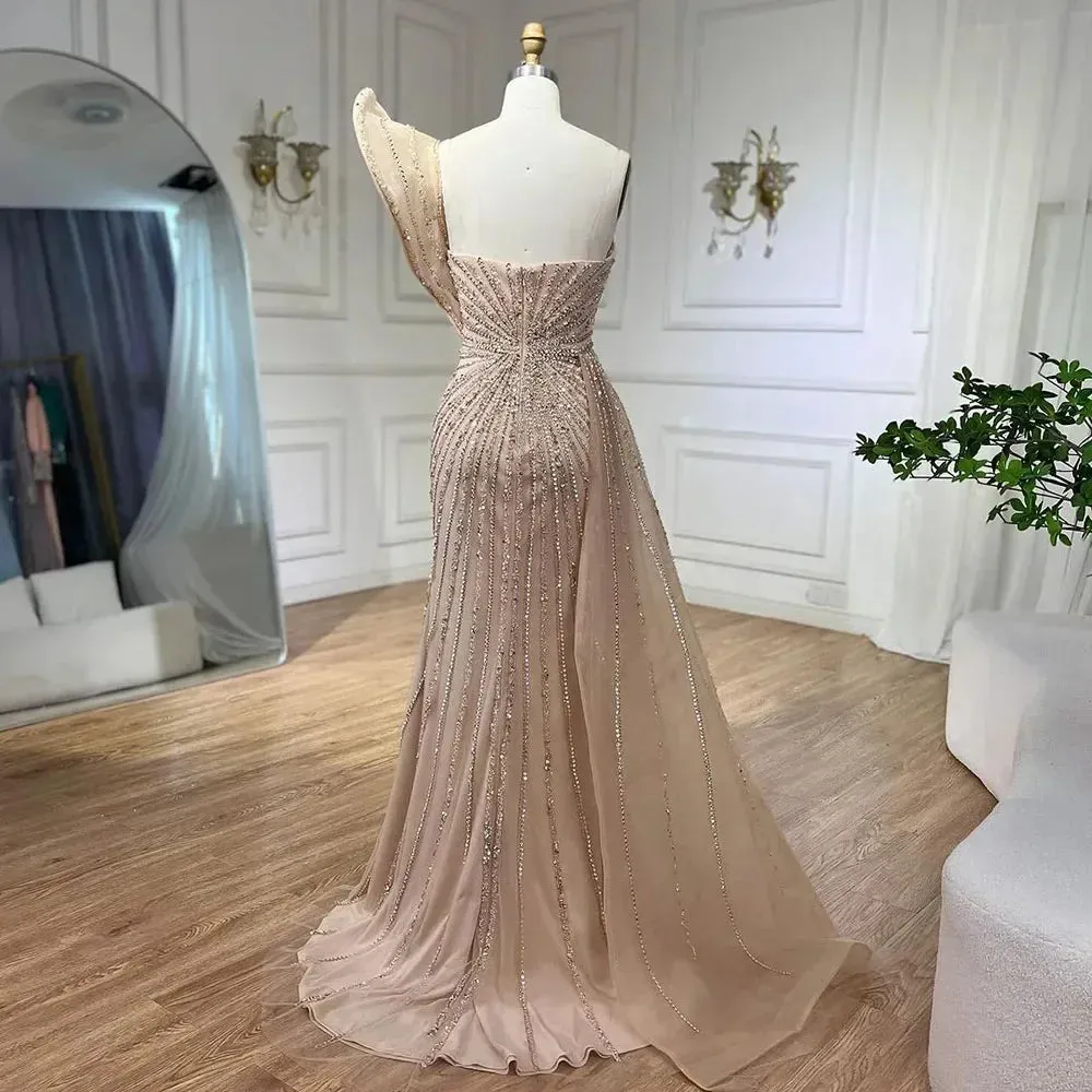 Mermaid Beaded High Slit Elegant One Shoulder Gowns