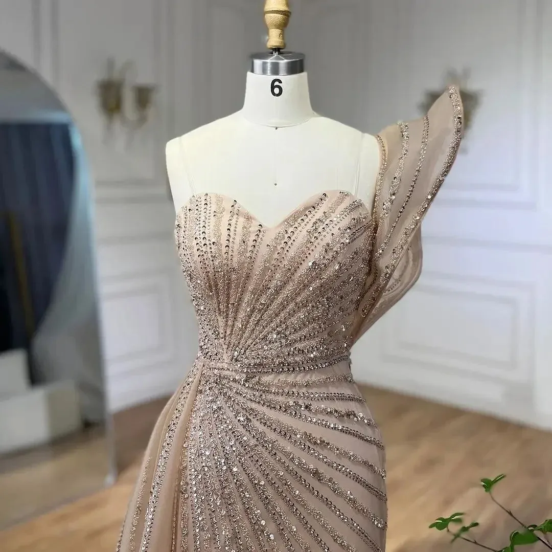 Mermaid Beaded High Slit Elegant One Shoulder Gowns