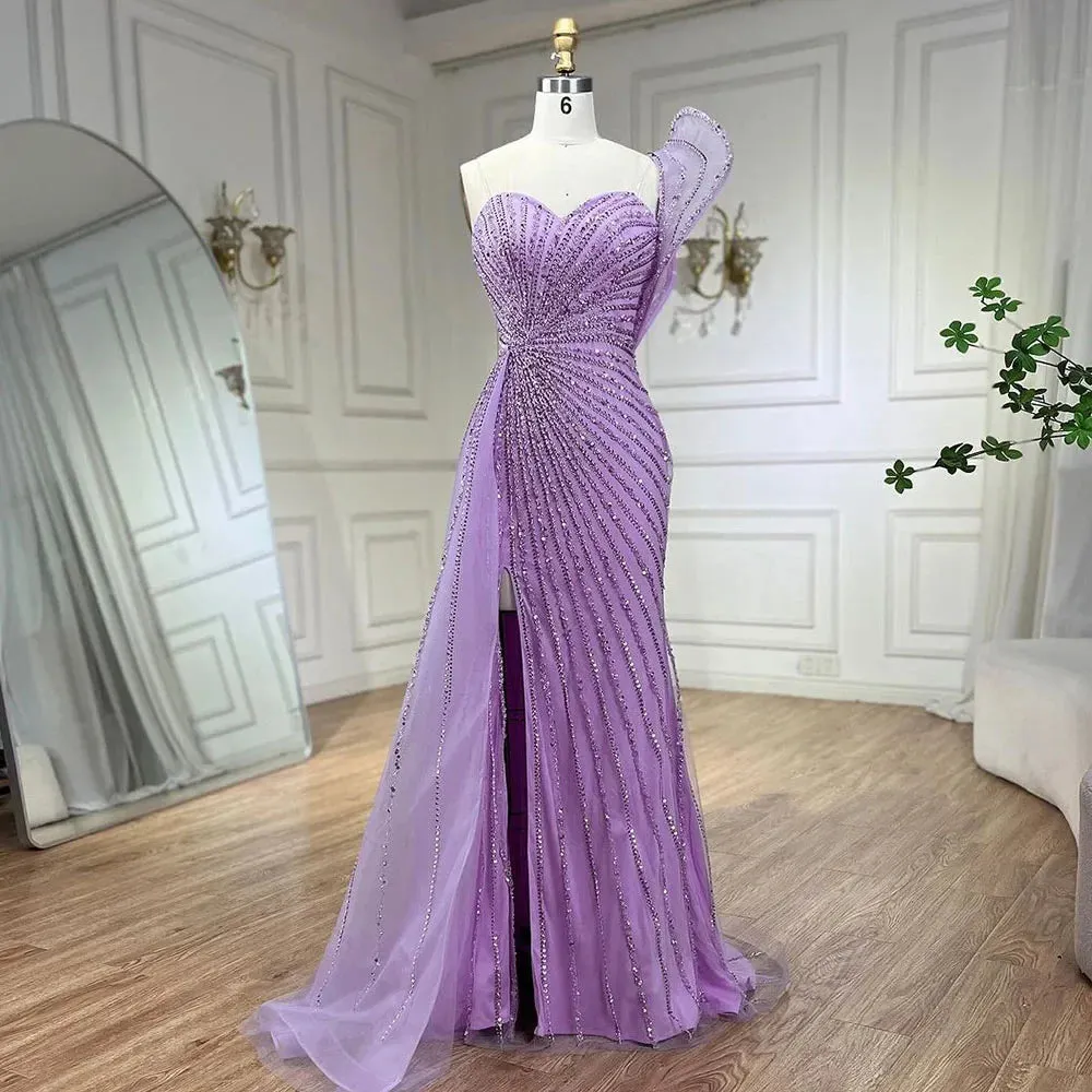 Mermaid Beaded High Slit Elegant One Shoulder Gowns