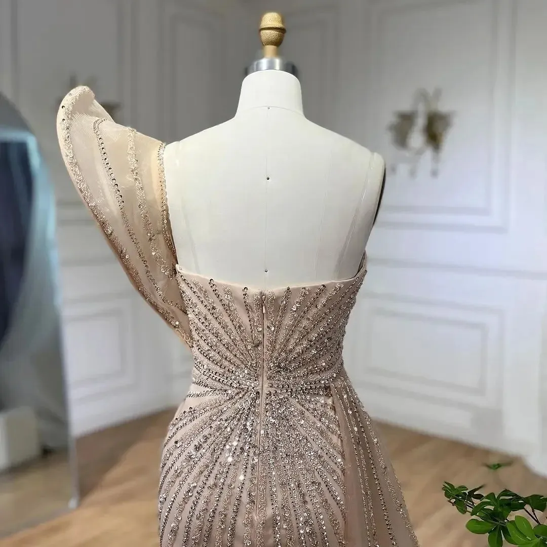 Mermaid Beaded High Slit Elegant One Shoulder Gowns