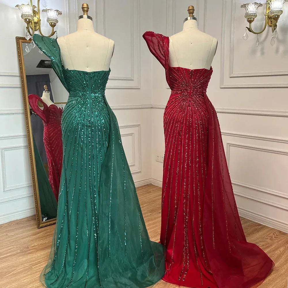Mermaid Beaded High Slit Elegant One Shoulder Gowns
