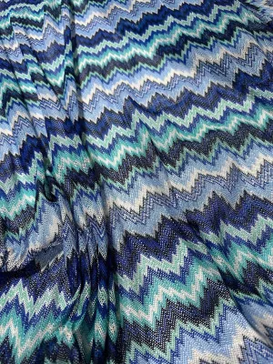 Mesh Fabric, Zigzag Knit Jersey Fabric, Blue White color Chevron Fabric