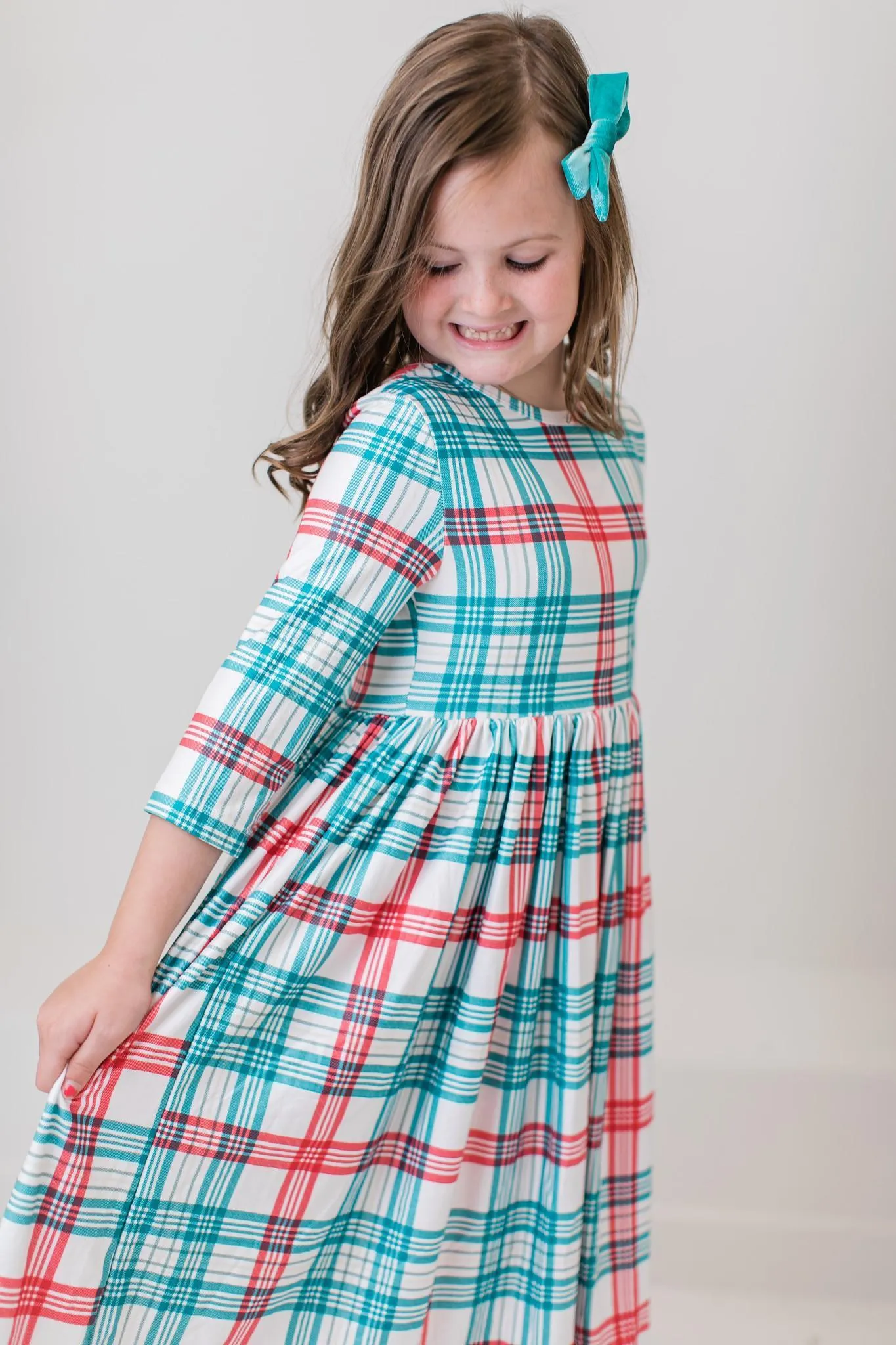 Mila & Rose Holiday Plaid 3/4 Sleeve Twirl Dress