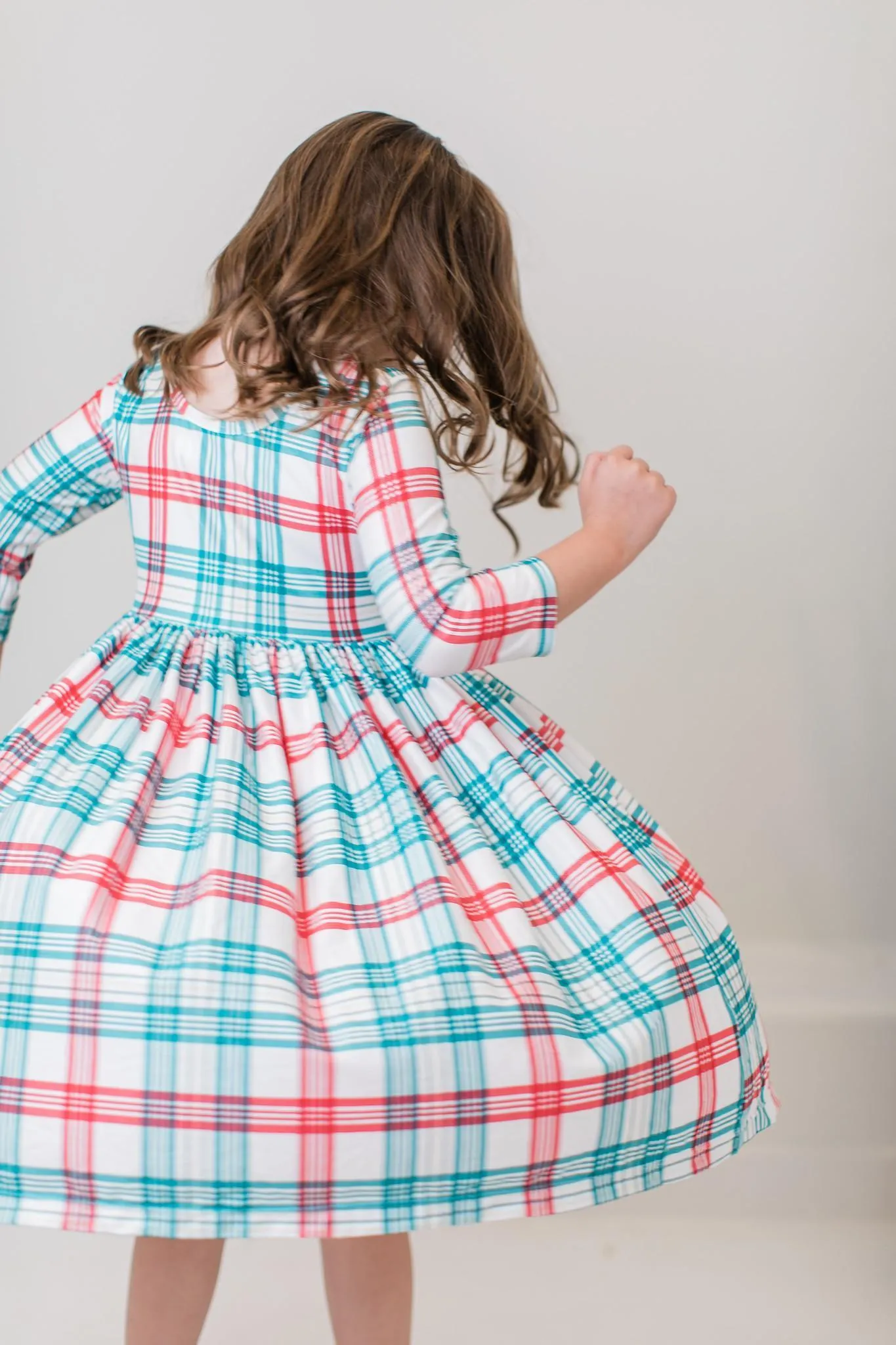 Mila & Rose Holiday Plaid 3/4 Sleeve Twirl Dress