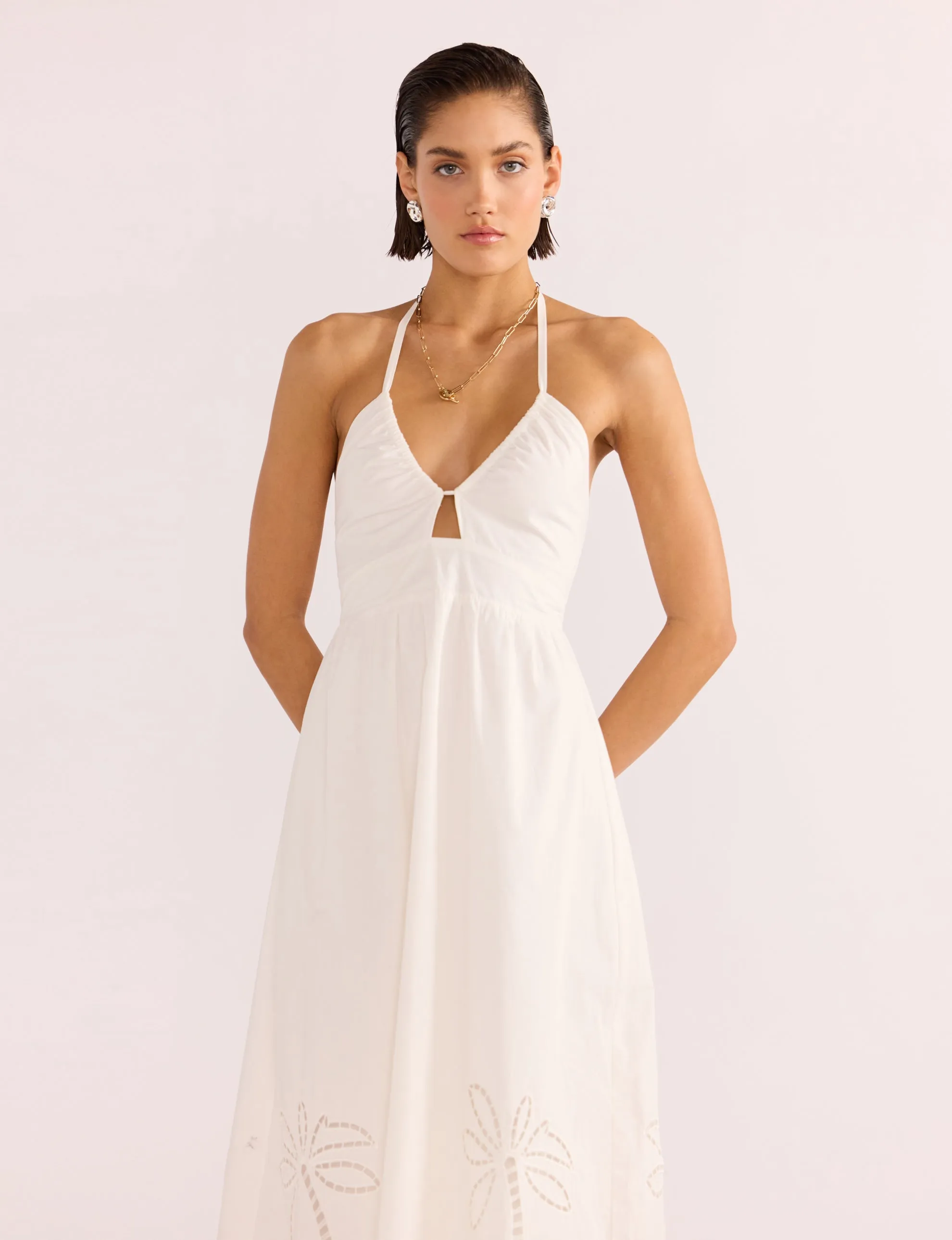 MINK PINK ROMINA BRODERIE MIDI DRESS - WHITE