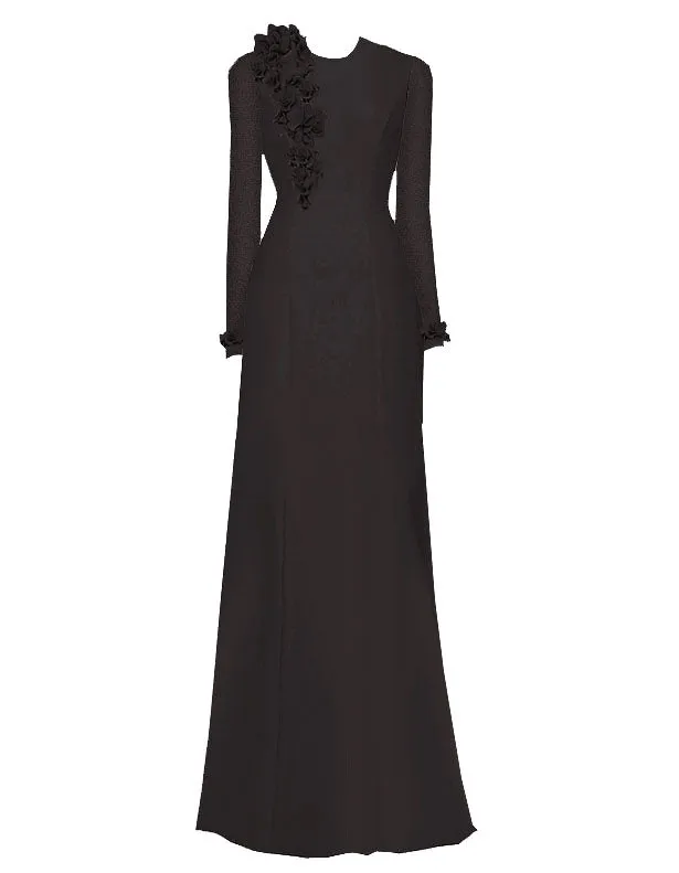 Modern Modest Gown With Petals Design