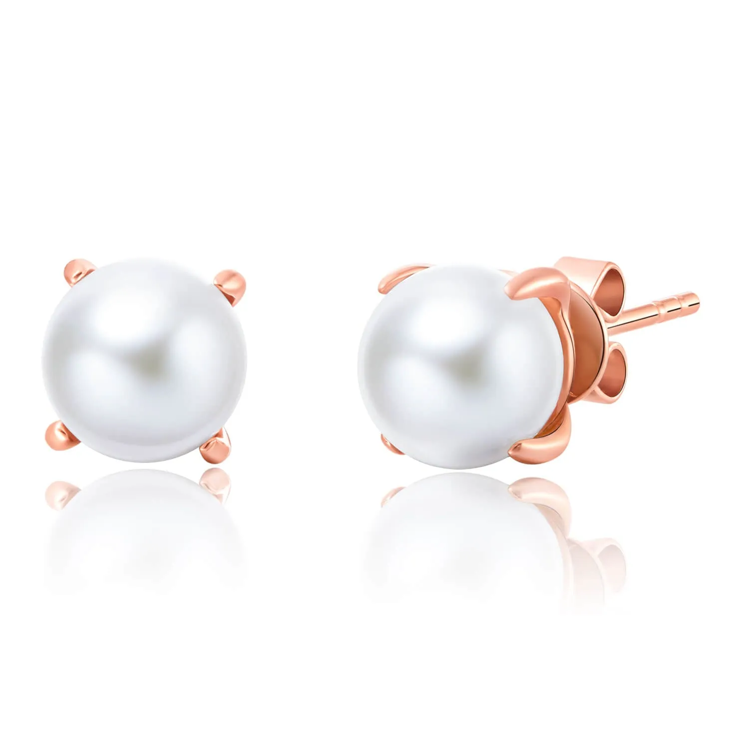 Molah Silver Freshwater Pearl and CZ Classic Stud Earrings