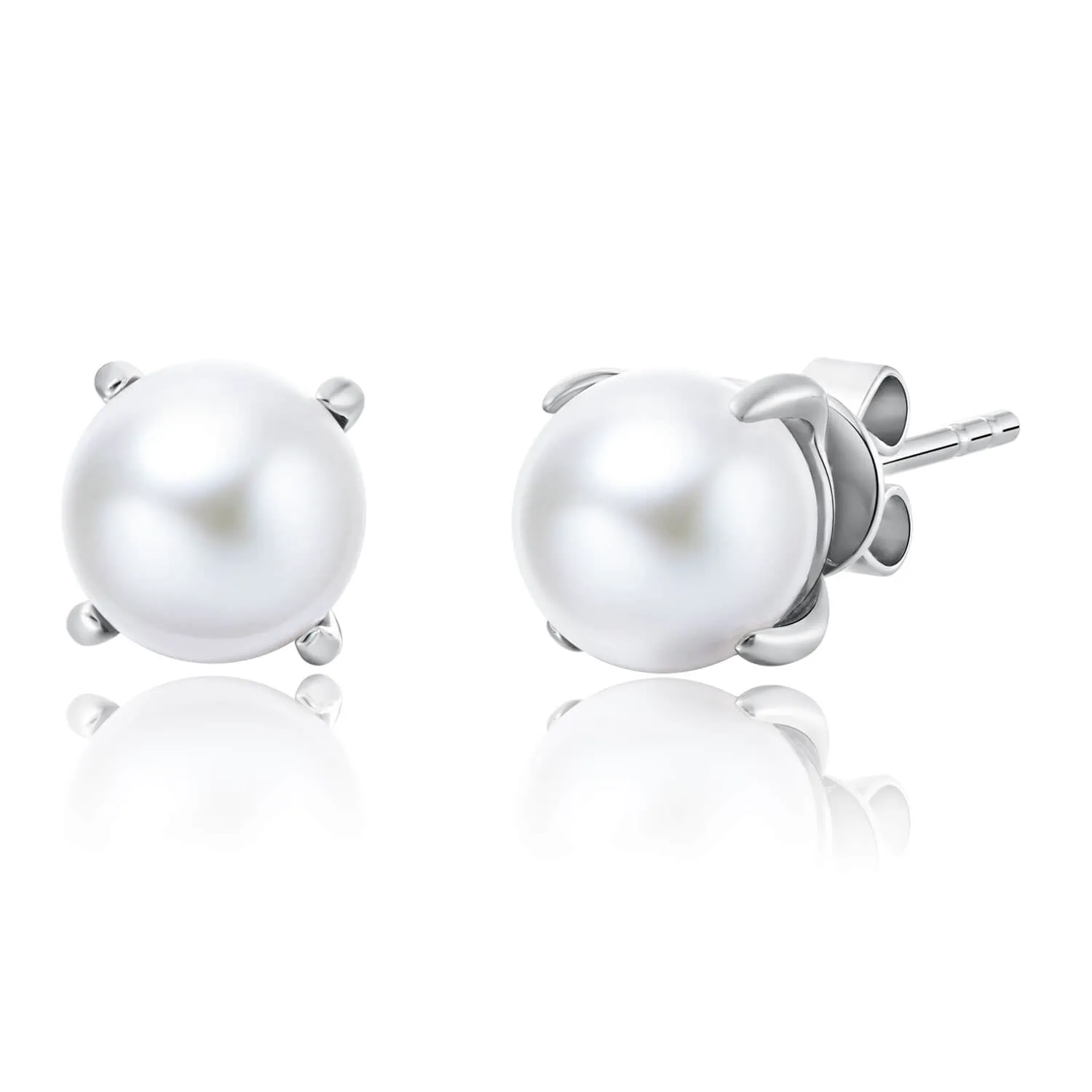 Molah Silver Freshwater Pearl and CZ Classic Stud Earrings