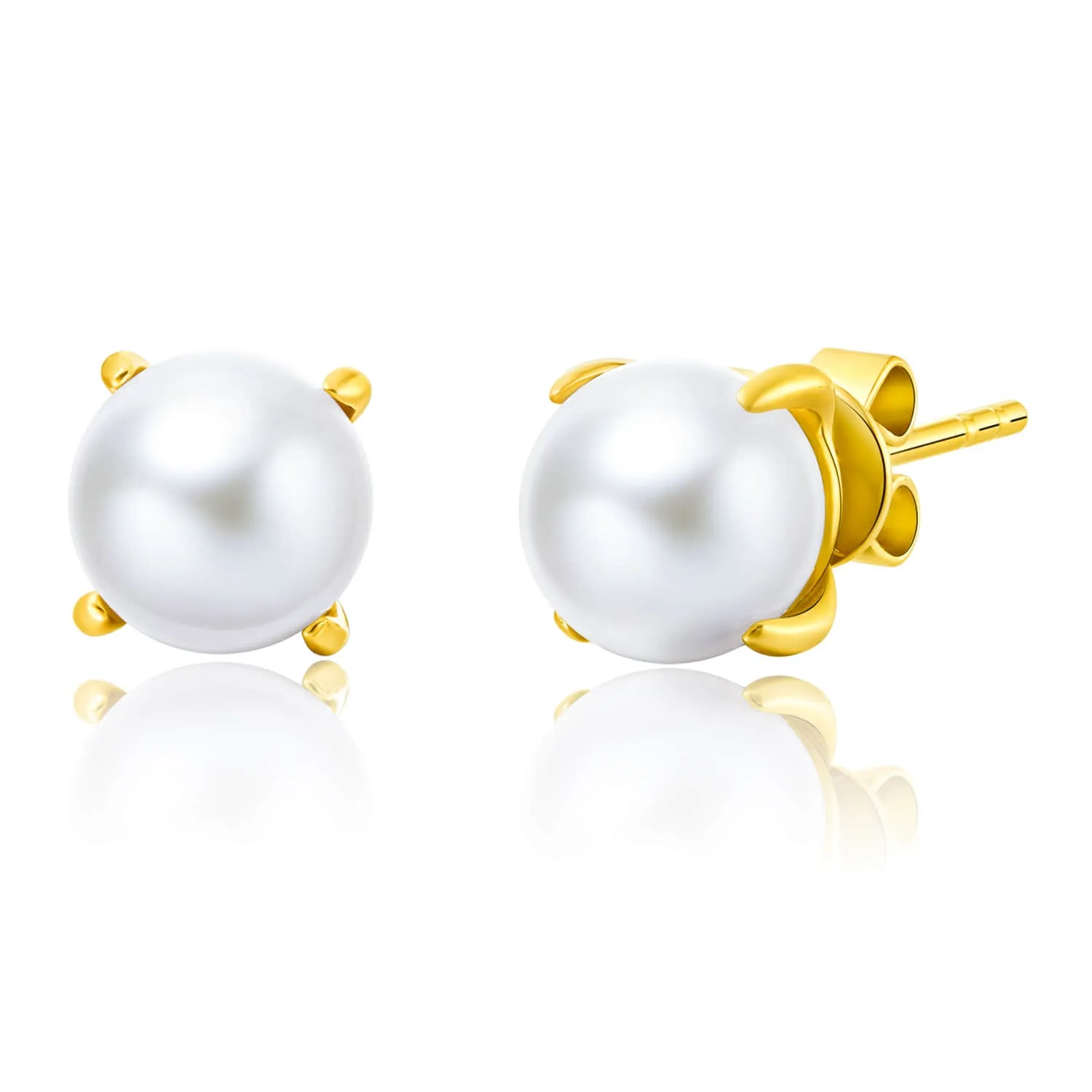 Molah Silver Freshwater Pearl and CZ Classic Stud Earrings