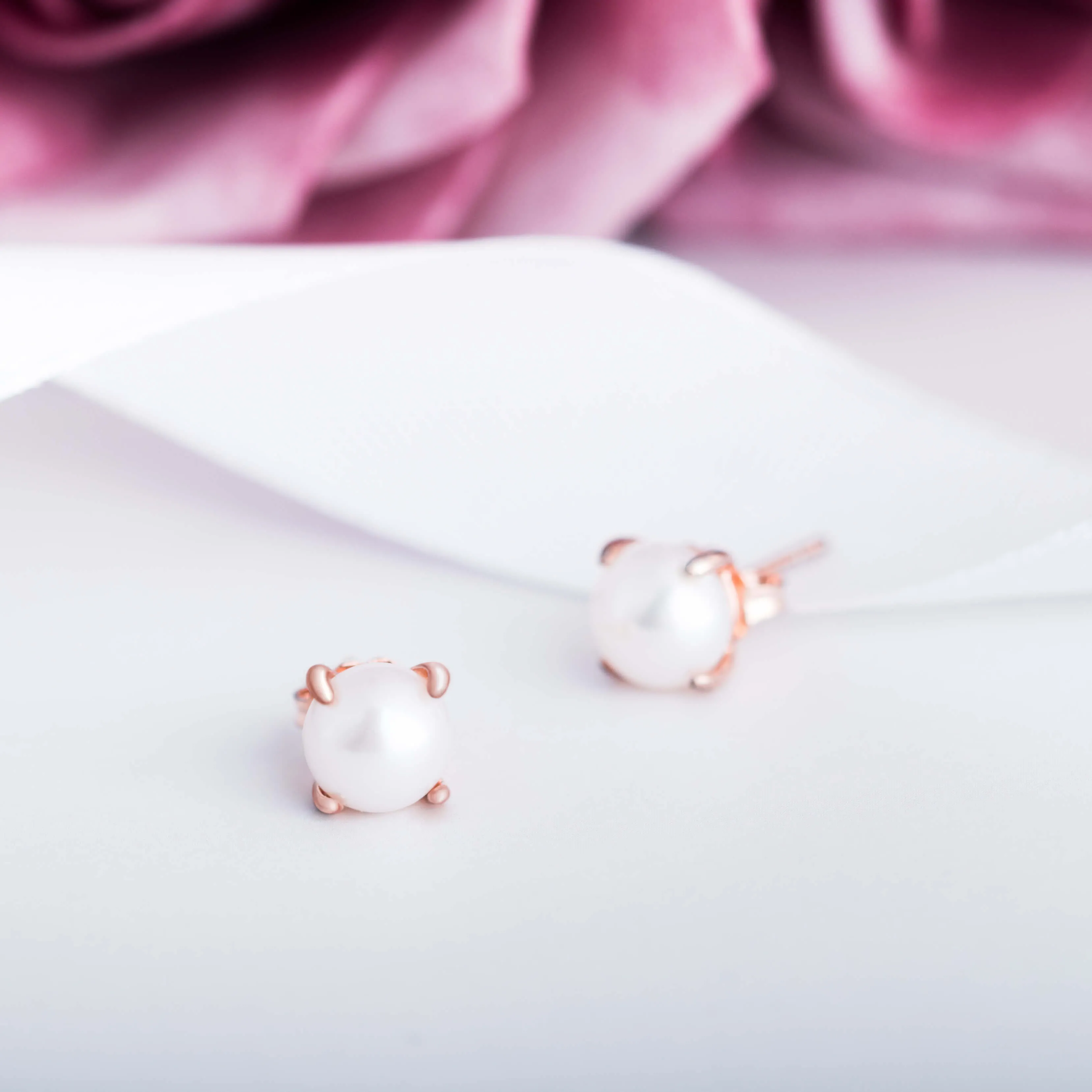 Molah Silver Freshwater Pearl and CZ Classic Stud Earrings