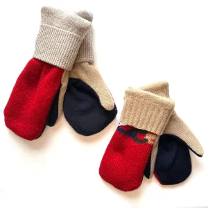 Mommy & Me Mittens - Red, Beige & Blue - 605