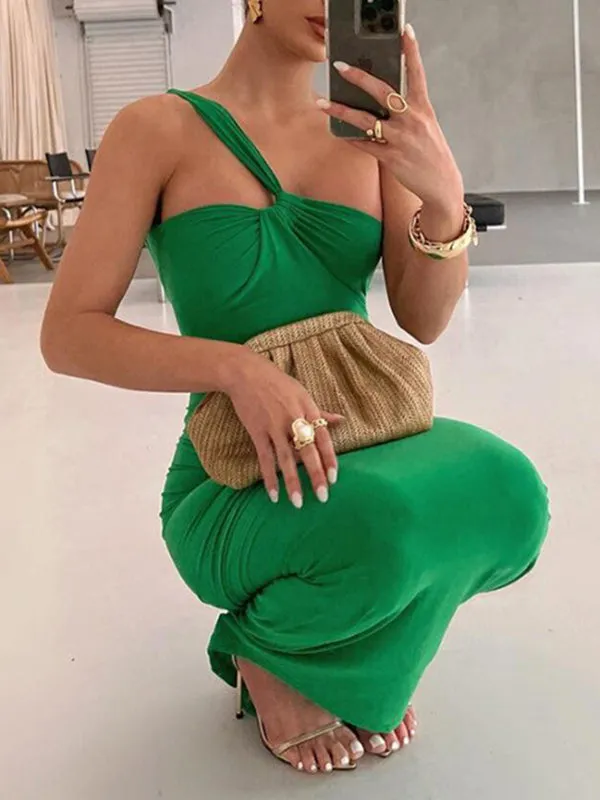 Momnfancy Irregular Backless Off-shoulder Bodycon Ruched Oblique Shoulder Elegant Evening Photoshoot Baby Shower Maternity Maxi Dress