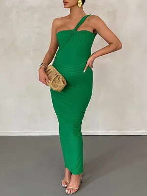 Momnfancy Irregular Backless Off-shoulder Bodycon Ruched Oblique Shoulder Elegant Evening Photoshoot Baby Shower Maternity Maxi Dress