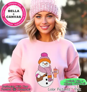 Monogram Snowman with Crossbody and Cup Winter Tee or Sweatshirt