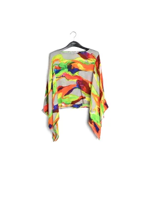 Multicolor cape-like top with paint stroke print