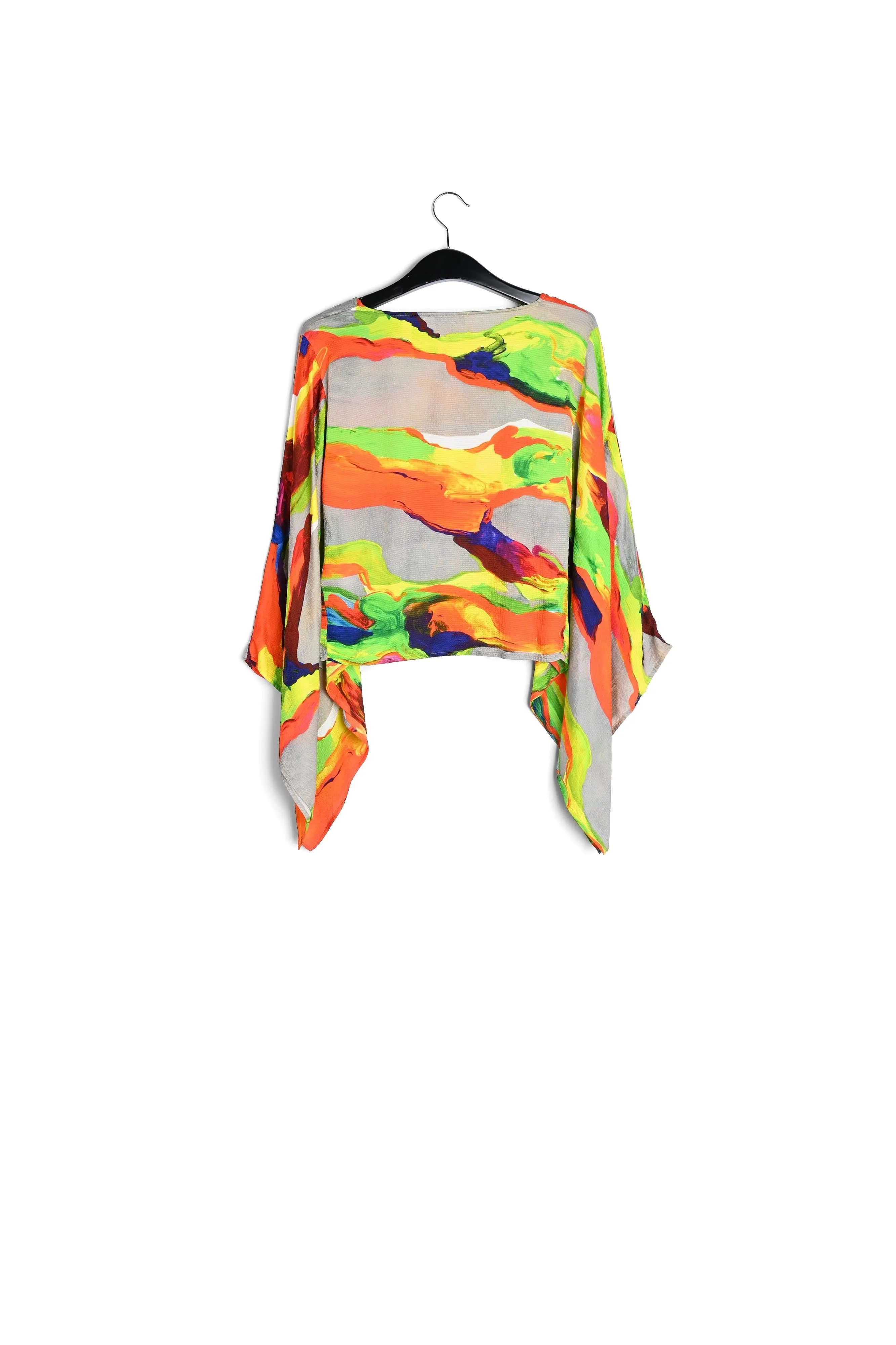 Multicolor cape-like top with paint stroke print