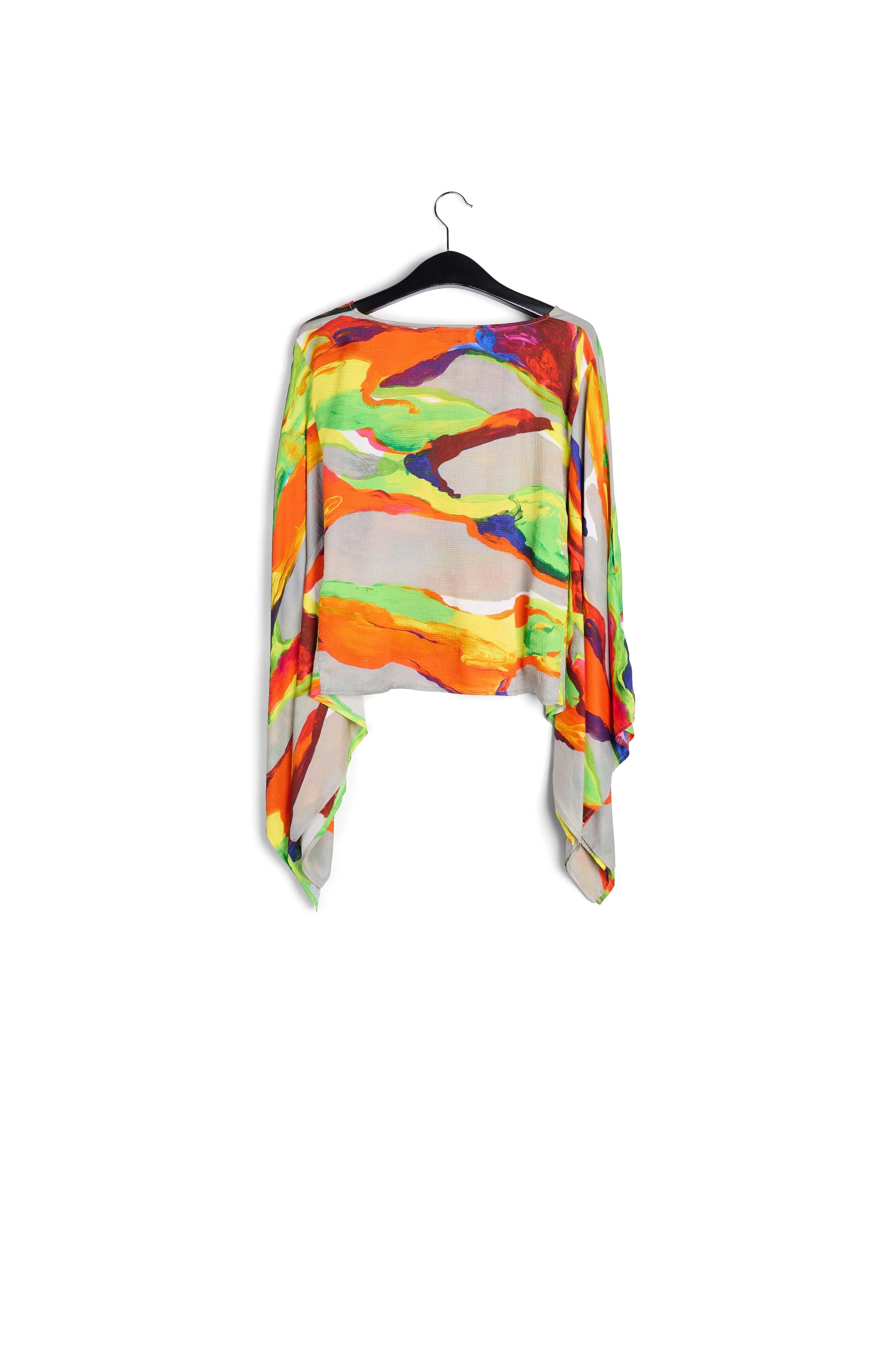Multicolor cape-like top with paint stroke print