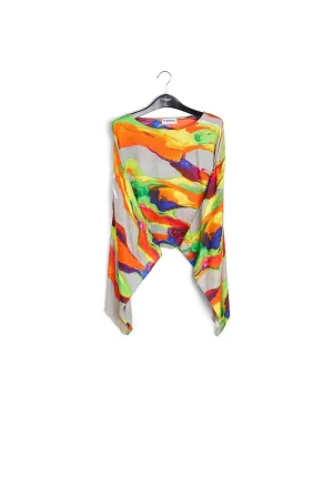 Multicolor cape-like top with paint stroke print