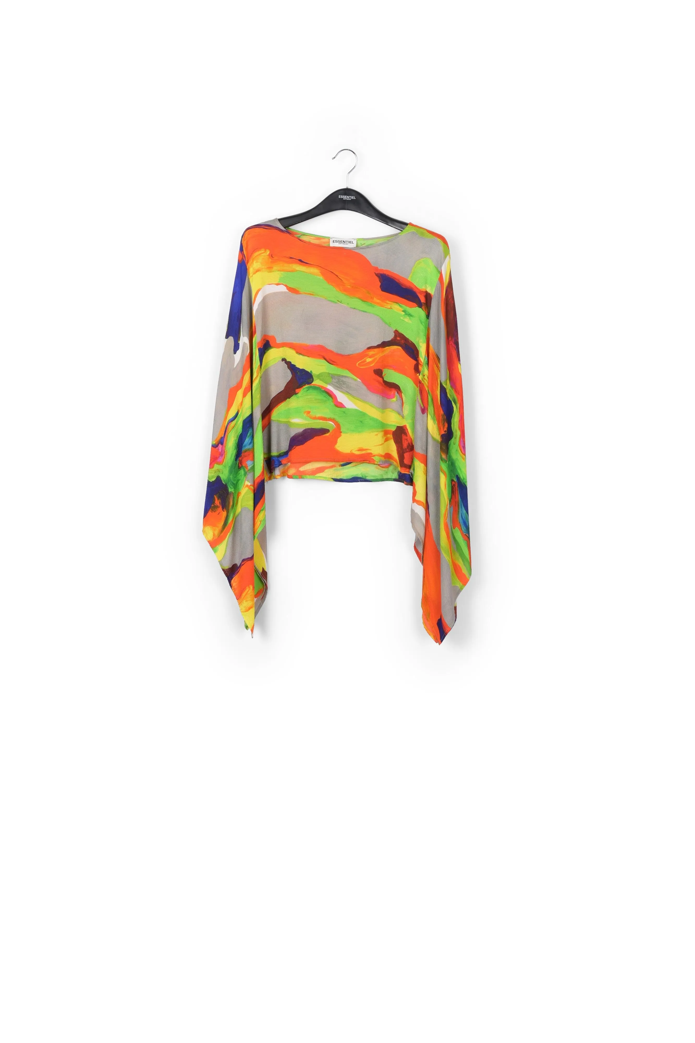 Multicolor cape-like top with paint stroke print