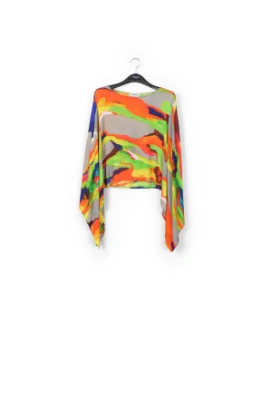 Multicolor cape-like top with paint stroke print