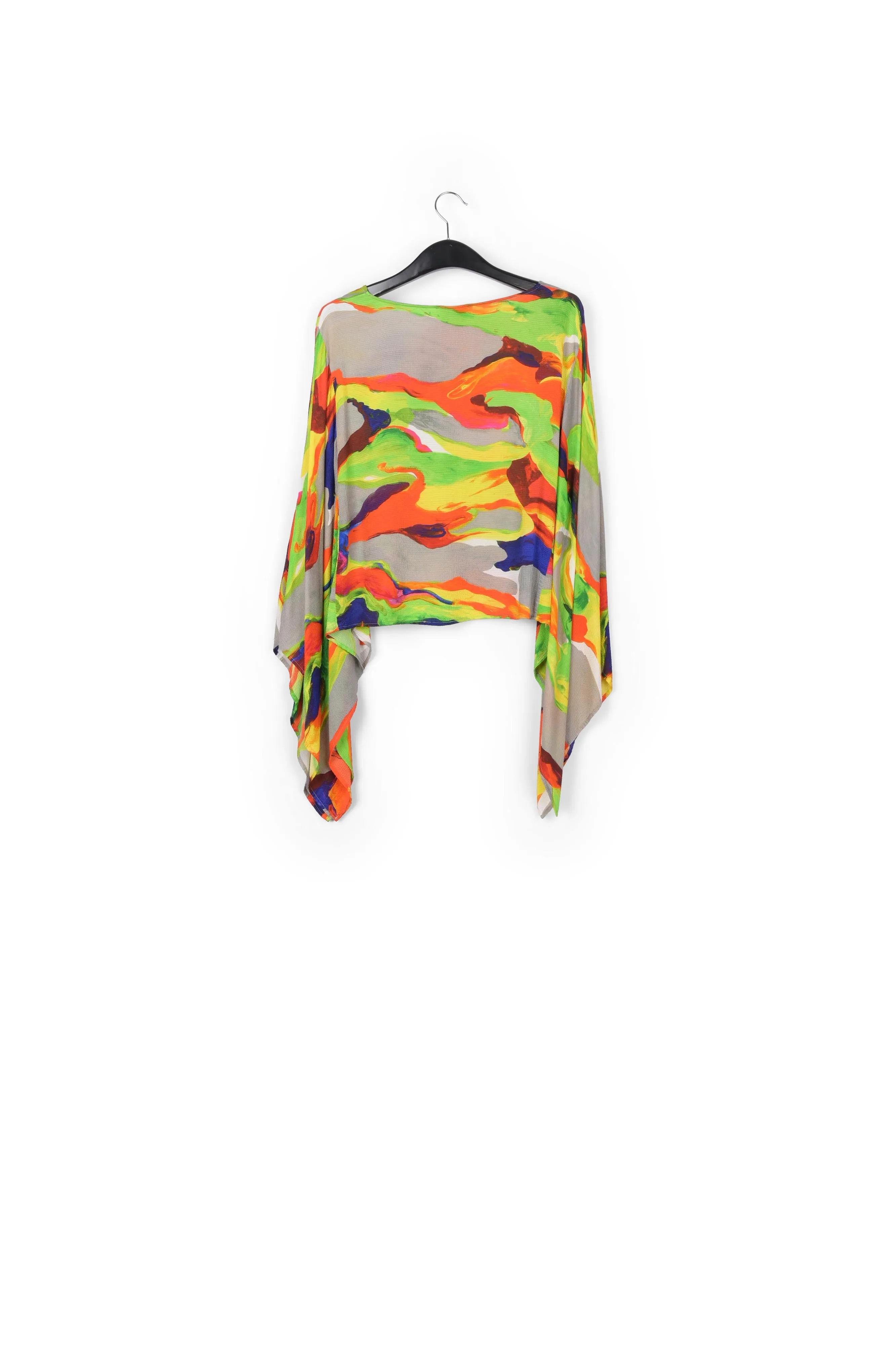 Multicolor cape-like top with paint stroke print
