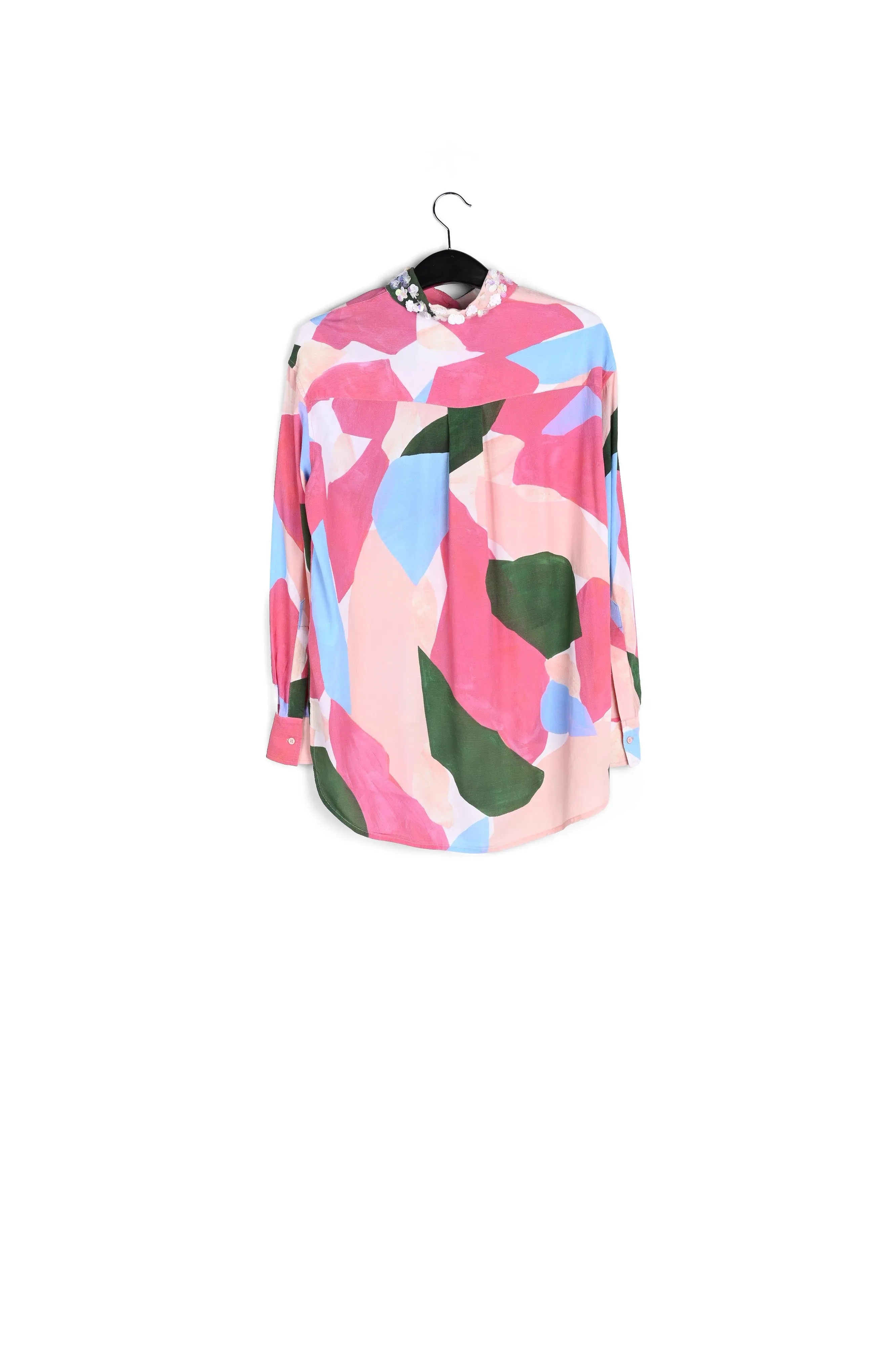 Multicolor shirt with sequin-embroidered collar