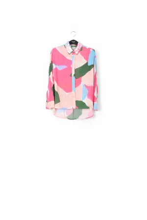 Multicolor shirt with sequin-embroidered collar
