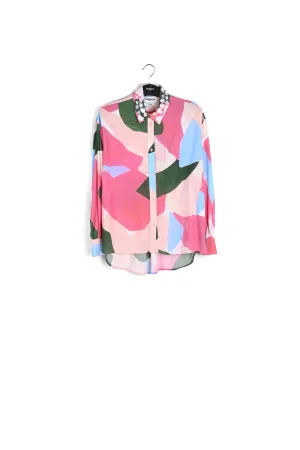 Multicolor shirt with sequin-embroidered collar