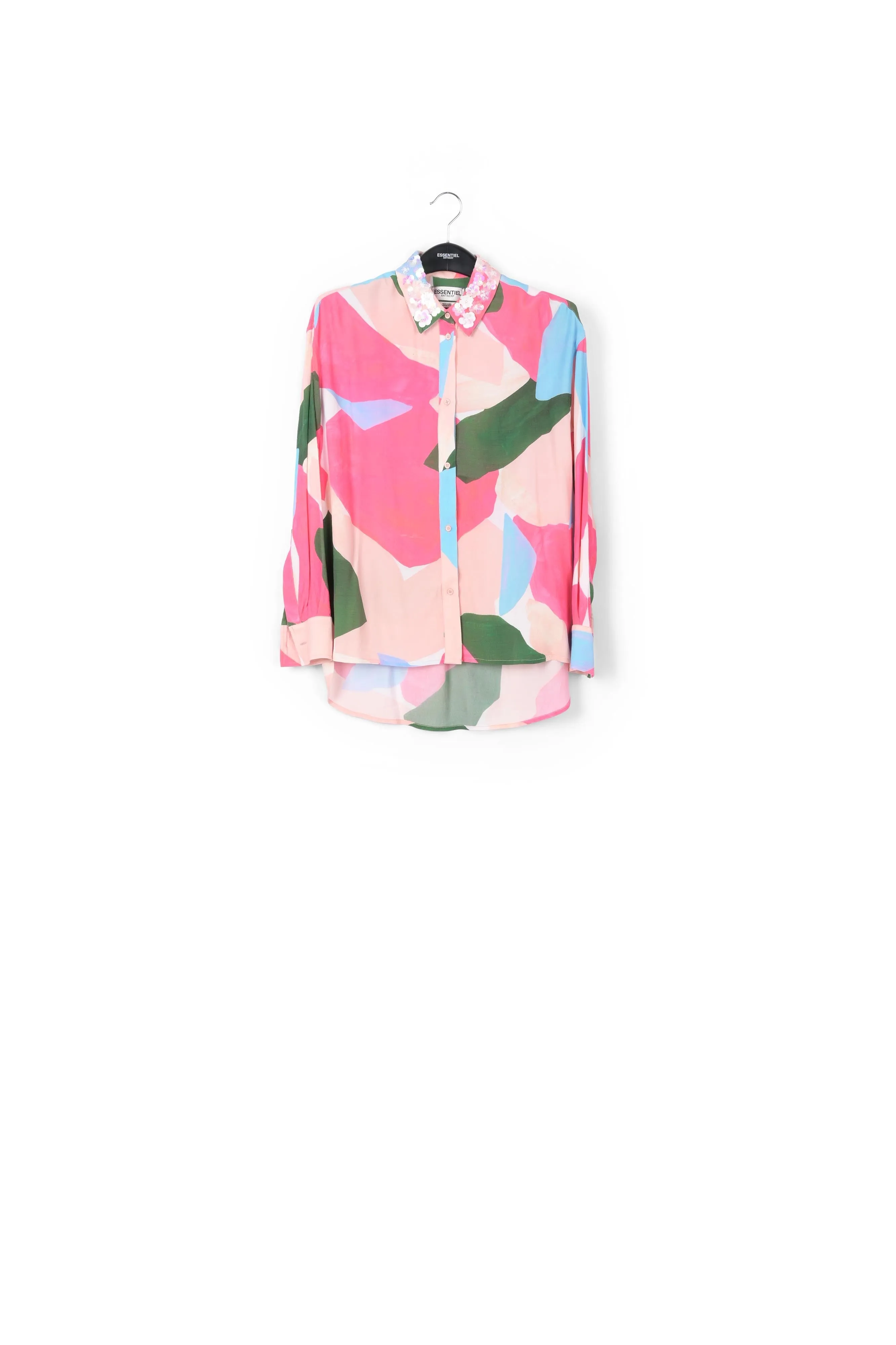 Multicolor shirt with sequin-embroidered collar