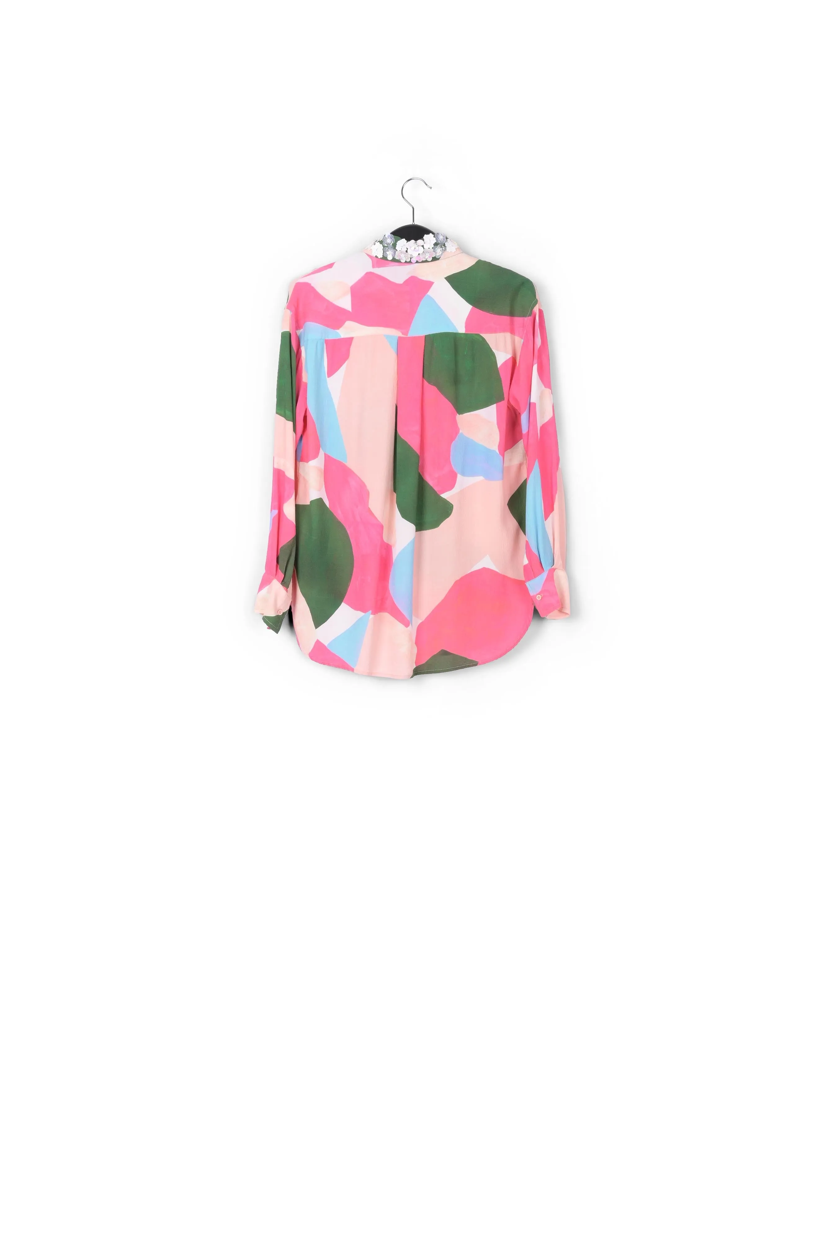 Multicolor shirt with sequin-embroidered collar