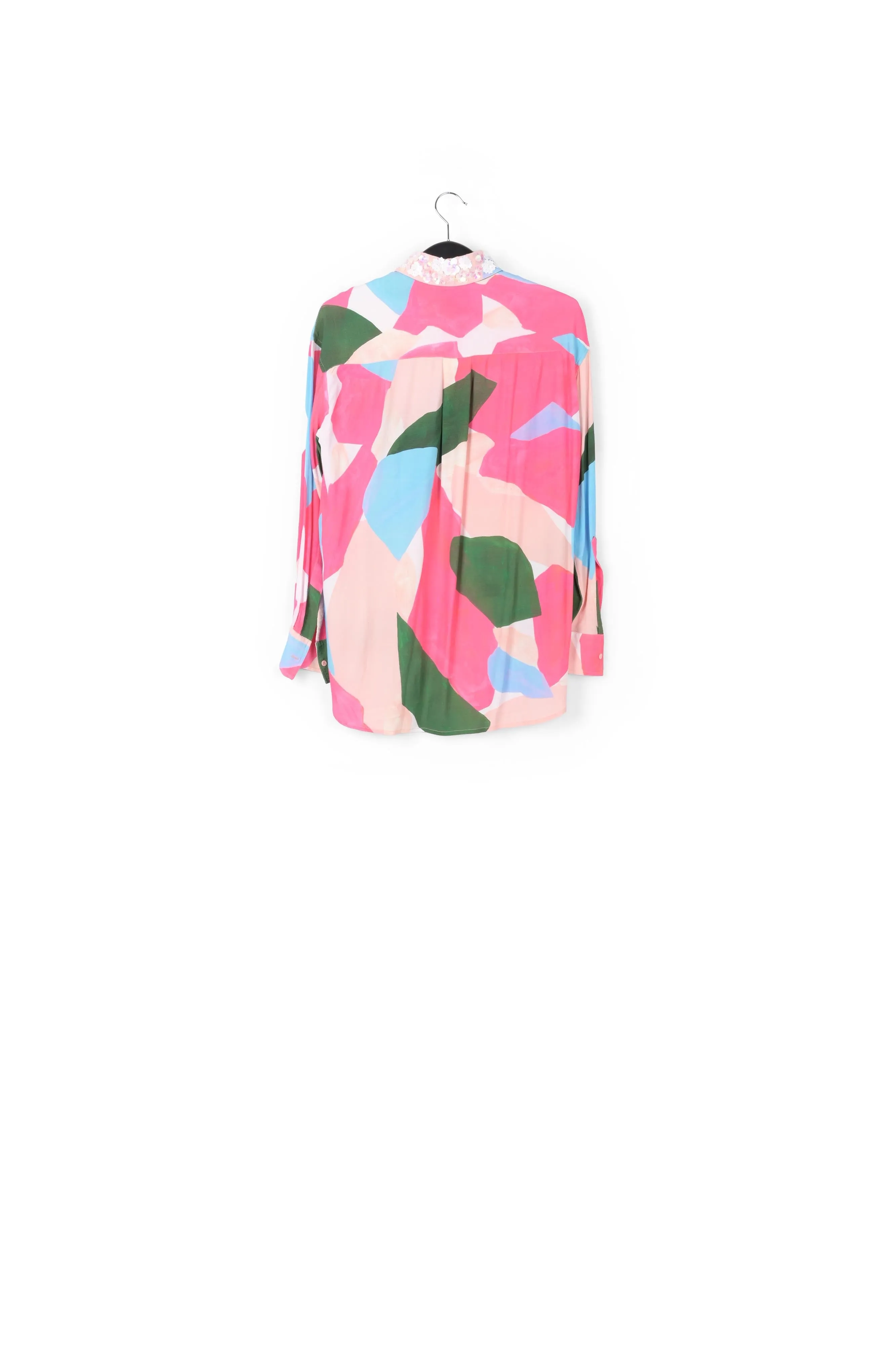 Multicolor shirt with sequin-embroidered collar