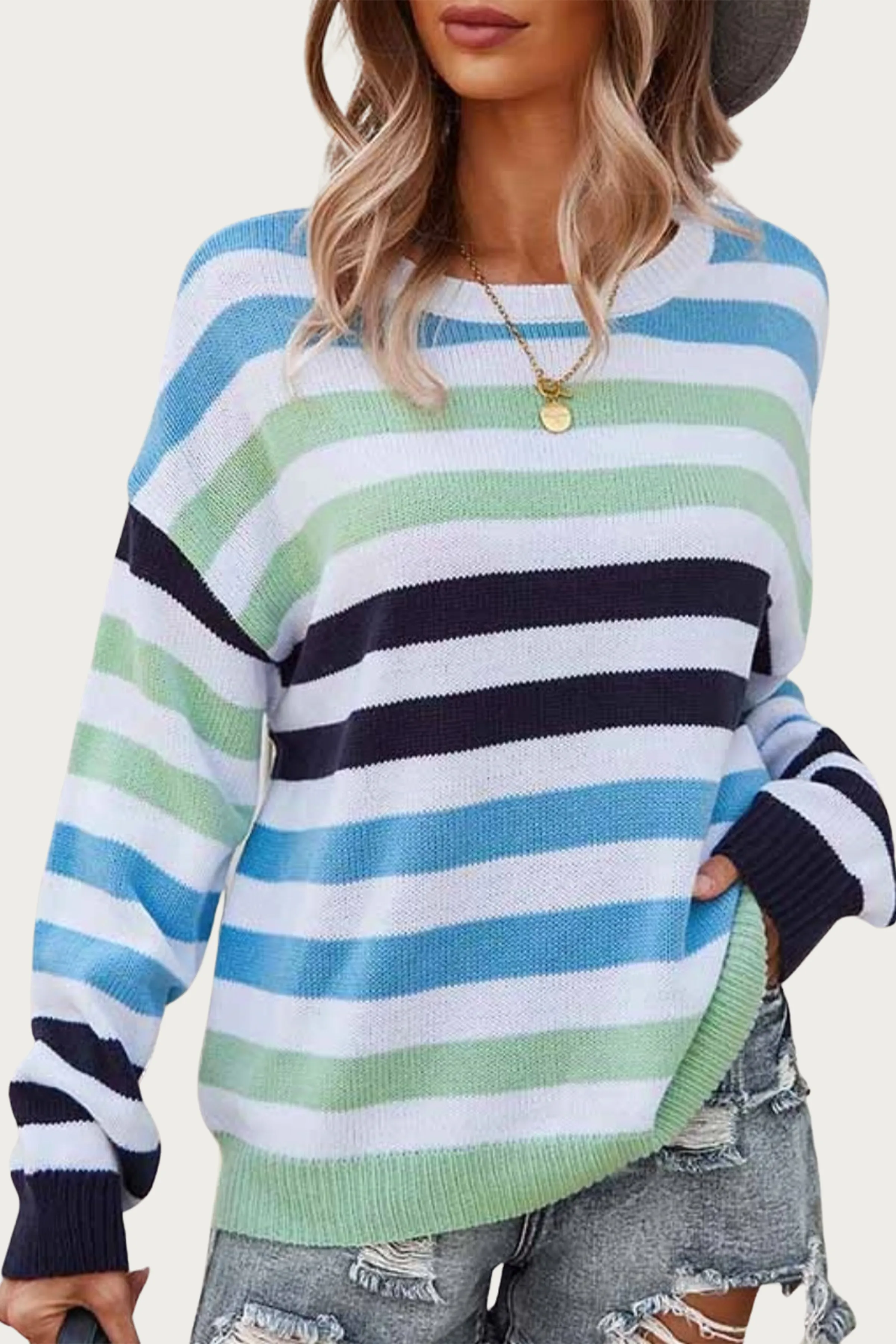 MULTICOLOR STRIPED KNIT SWEATER