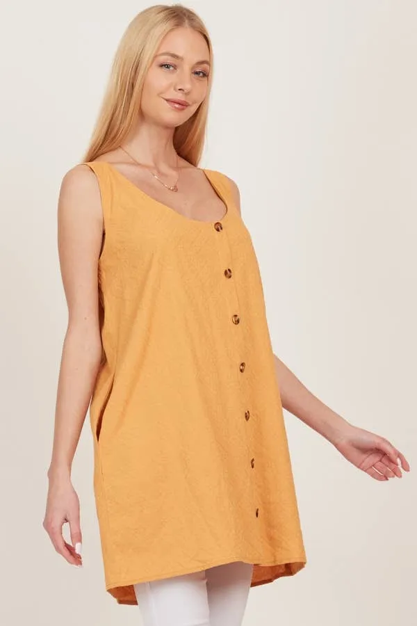 Mustard Open Tie Back One Piece Button Tunic Dress