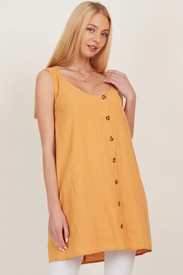 Mustard Open Tie Back One Piece Button Tunic Dress