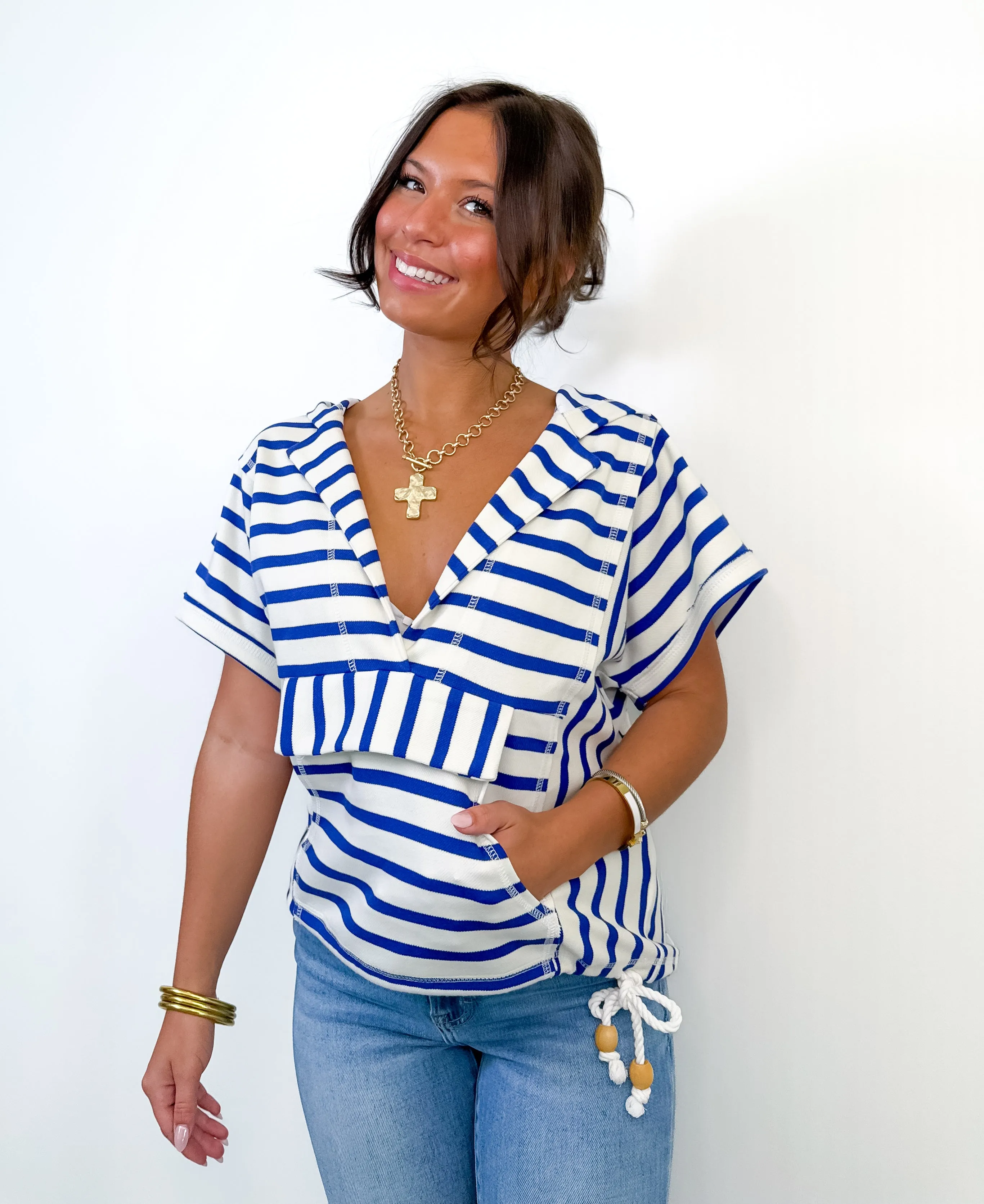 Nautical Pullover Hooded Top