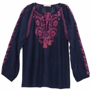 Navy & Pink Cotton Indian Embroidered Blouse