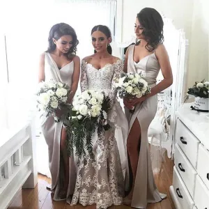 New Arrival Soft Satin Special Long Bridesmaid Dresses with Side Slit, MB191