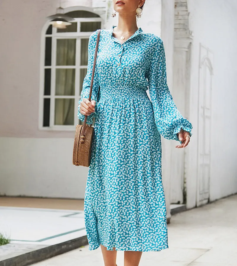 New Floral Long Sleeve Shirt Dress