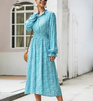 New Floral Long Sleeve Shirt Dress