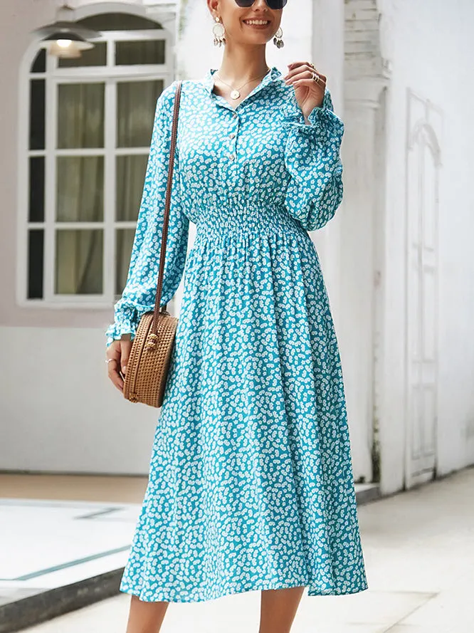New Floral Long Sleeve Shirt Dress