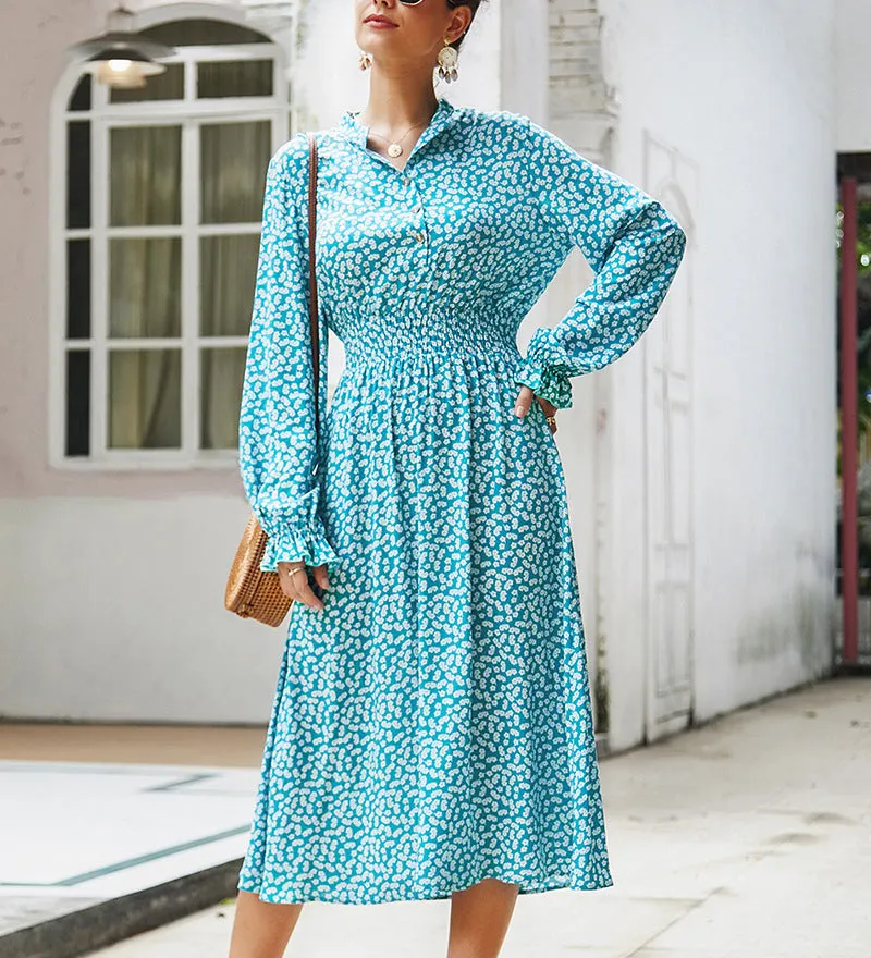 New Floral Long Sleeve Shirt Dress