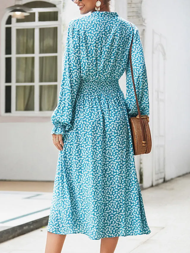 New Floral Long Sleeve Shirt Dress