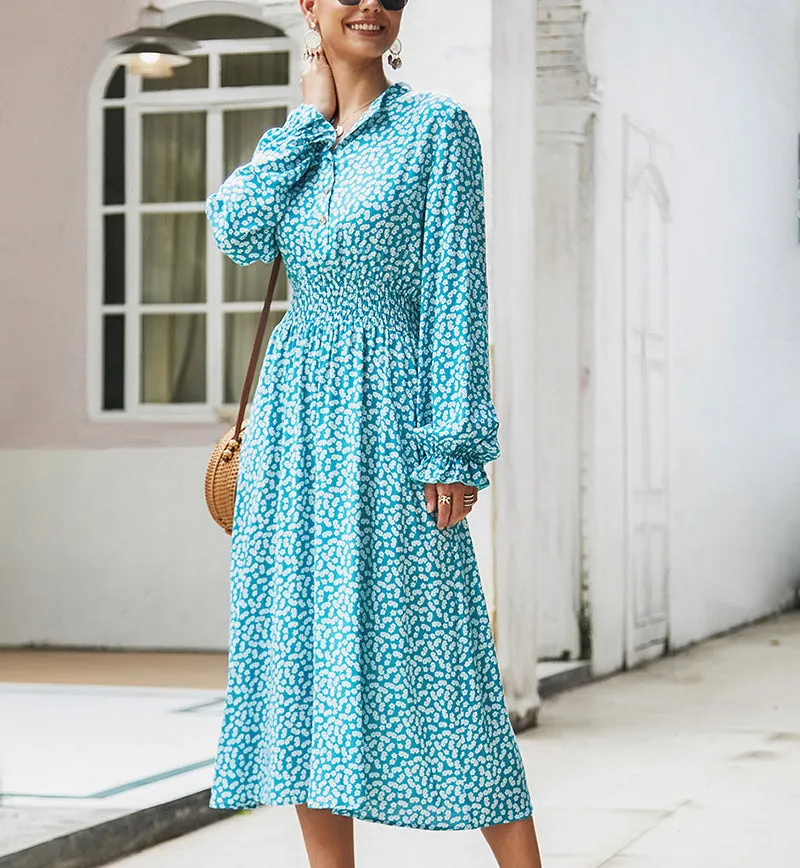 New Floral Long Sleeve Shirt Dress