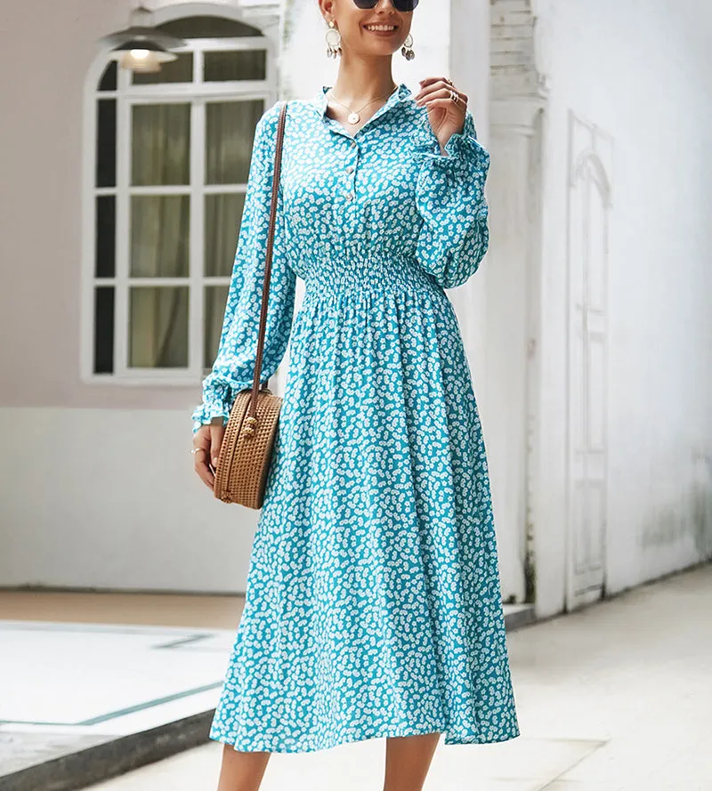 New Floral Long Sleeve Shirt Dress