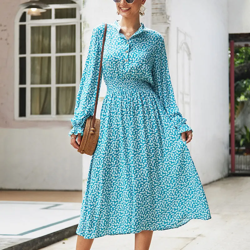 New Floral Long Sleeve Shirt Dress