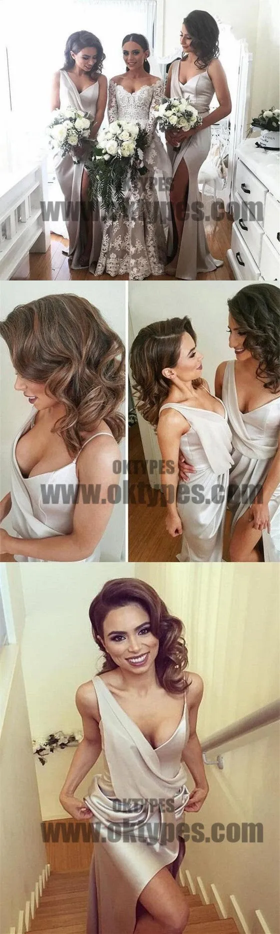 Newest Design Long Side Slit Soft Satin Special Bridesmaid Dresses, TYP0647