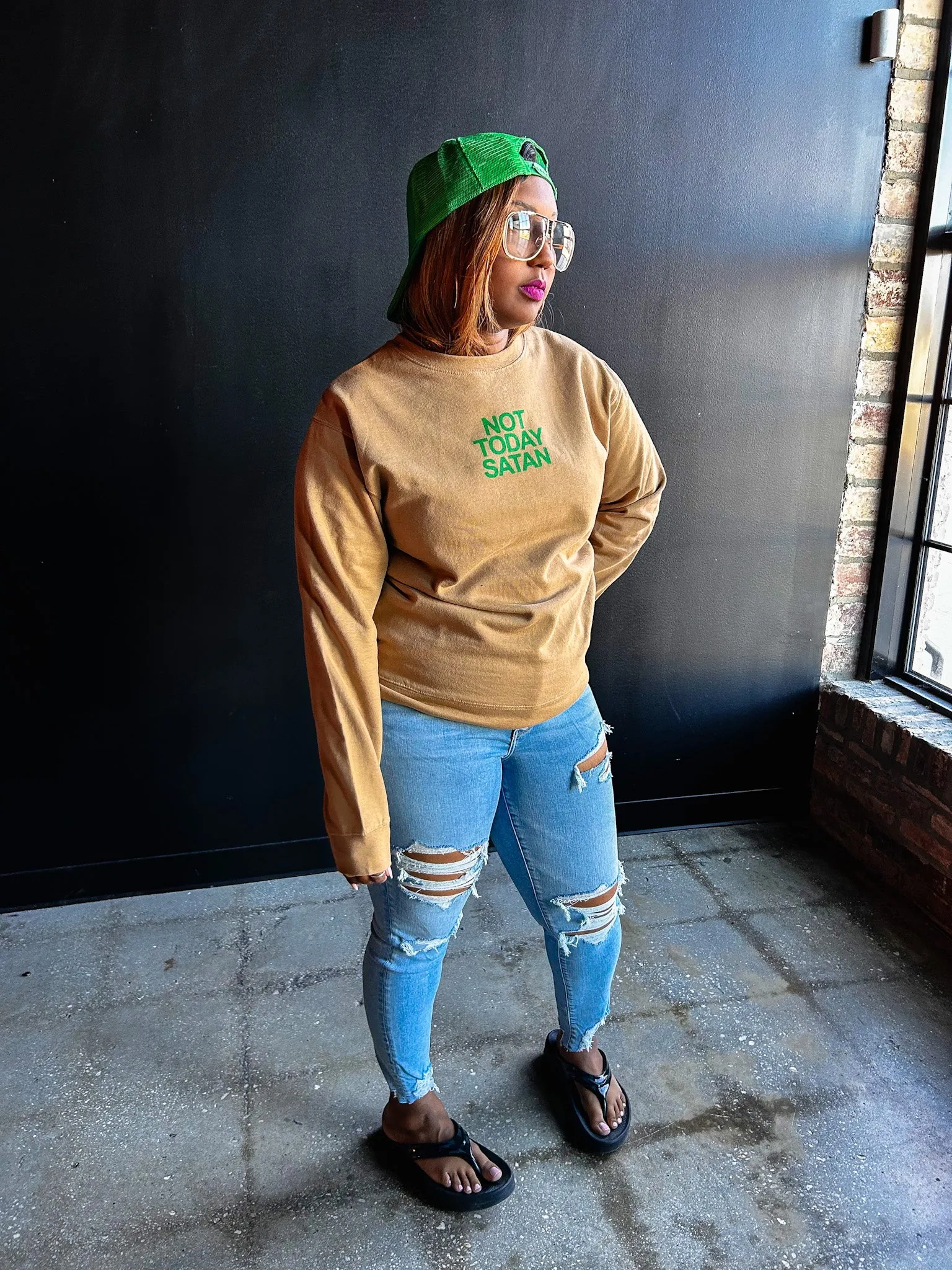 Not Today Satan Adult Drop Shoulder Sweatshirt