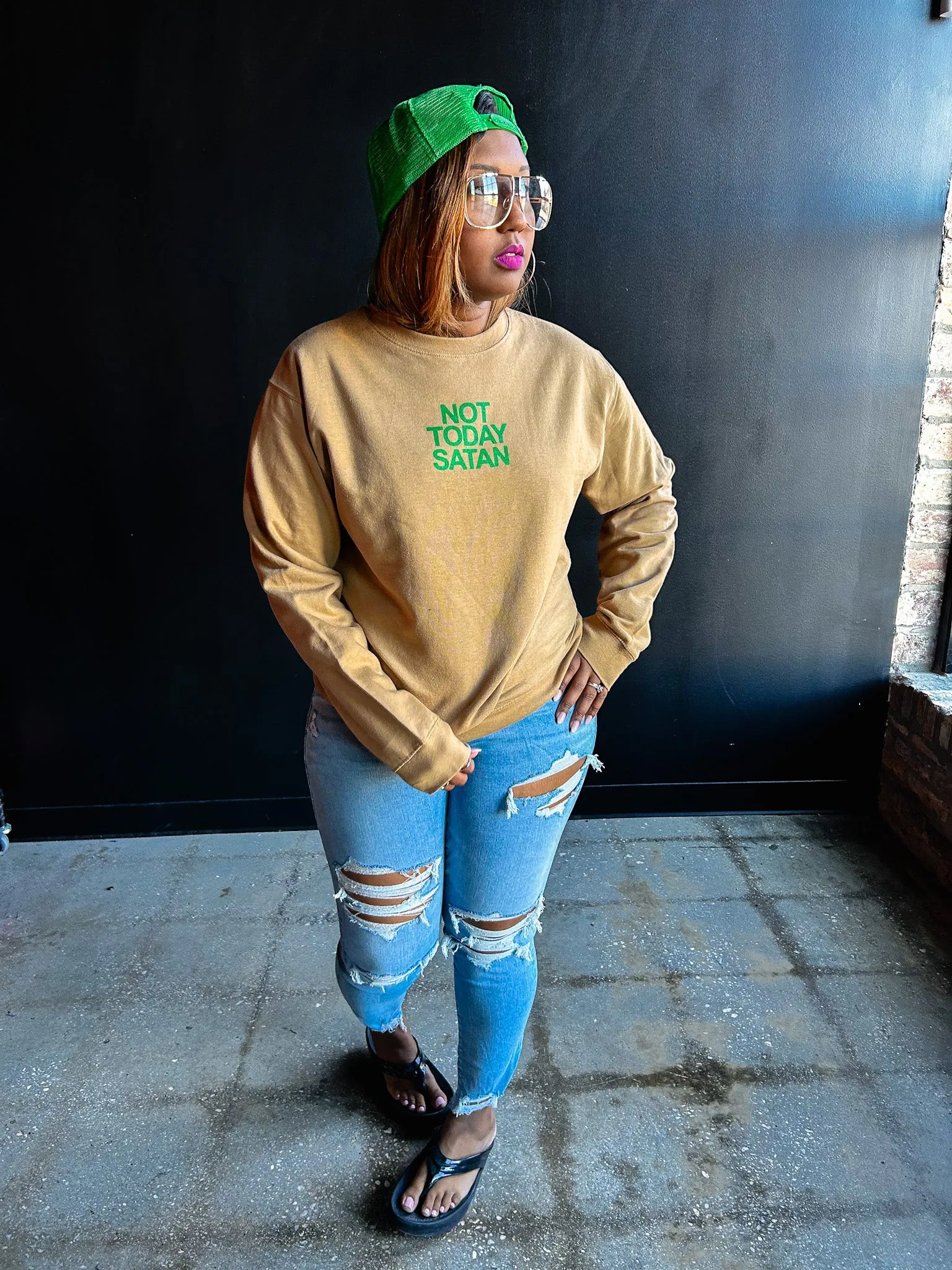 Not Today Satan Adult Drop Shoulder Sweatshirt